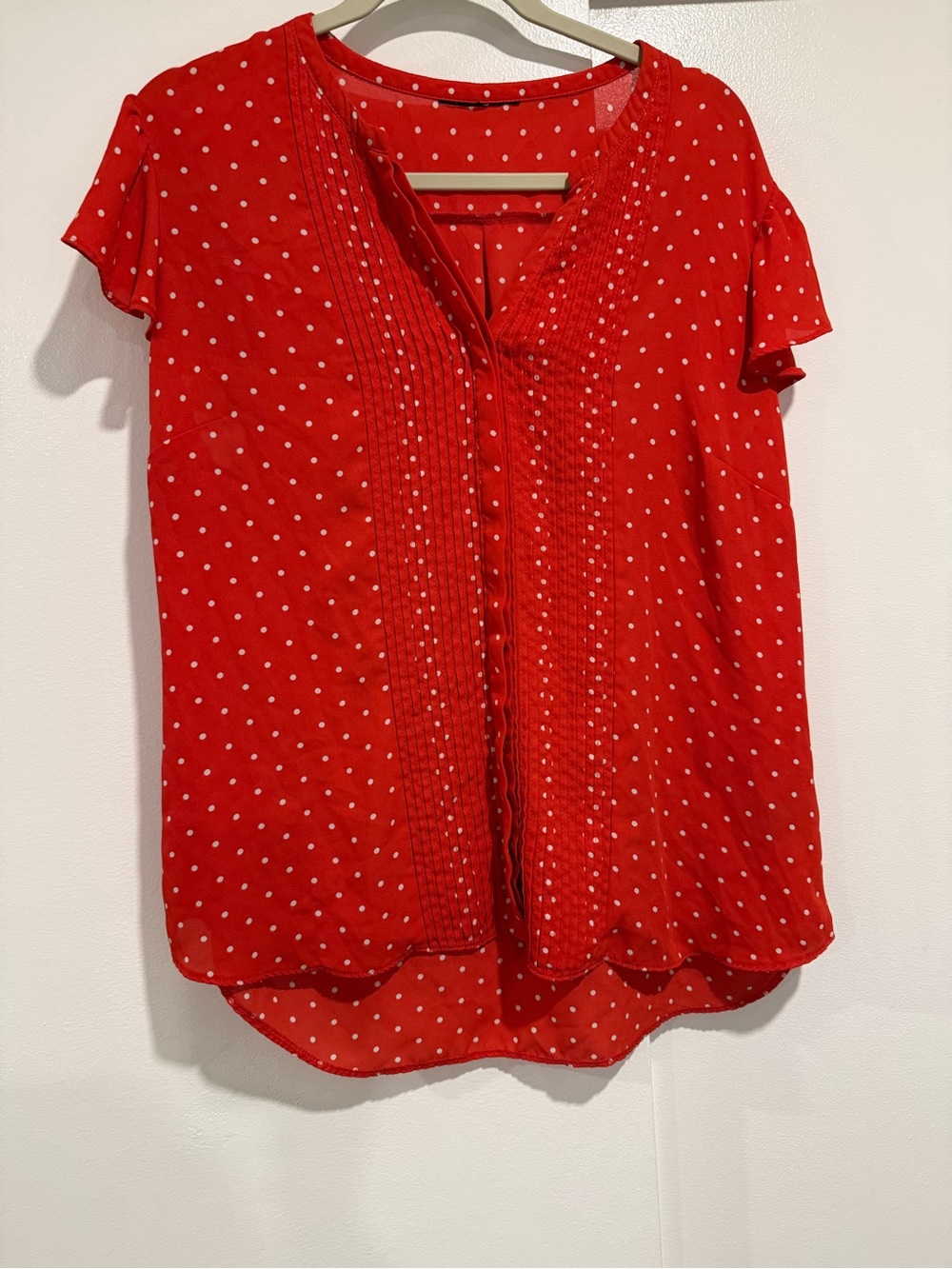 Kmart Red Polka Dot Pintuck V-Neck Women's Top size XL